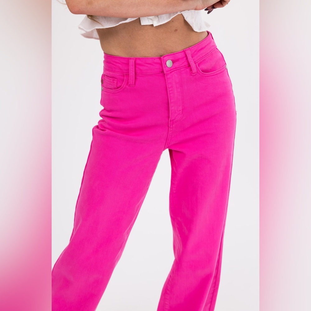 Judy Blue Magenta 90’s Straight Leg Jeans Raw Hem Size 7/28 Heart Pocket - Picture 4 of 16
